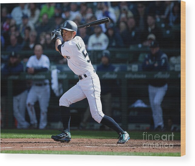 Following Wood Print featuring the photograph Ichiro Suzuki and Cap Anson by Lindsey Wasson