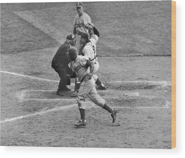 People Wood Print featuring the photograph Jackie Robinson and Yogi Berra by Hulton Archive