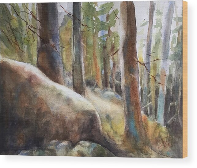 Watercolor Wood Print featuring the painting Lost in the Woods #1 by Judith Levins