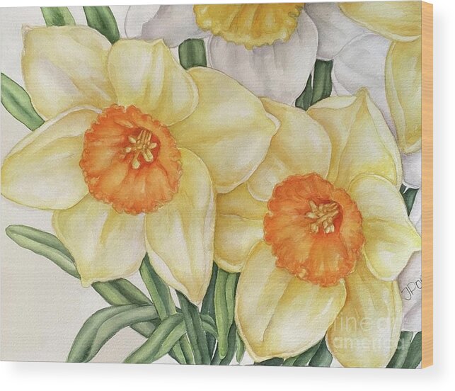 Daffodil Wood Print featuring the painting Spring daffodils #1 by Inese Poga