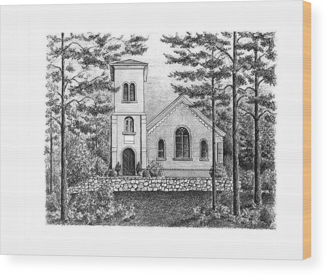Church Wood Print featuring the drawing St. John in the Wilderness Church #1 by Lee Pantas