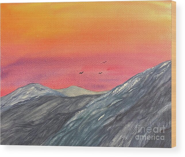 Sunset Wood Print featuring the painting Sunset Mountains #1 by Lisa Neuman
