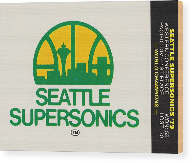 Seattle Supersonics Wood Print featuring the mixed media 1979 Seattle Supersonics Fleer Decal by Row One Brand