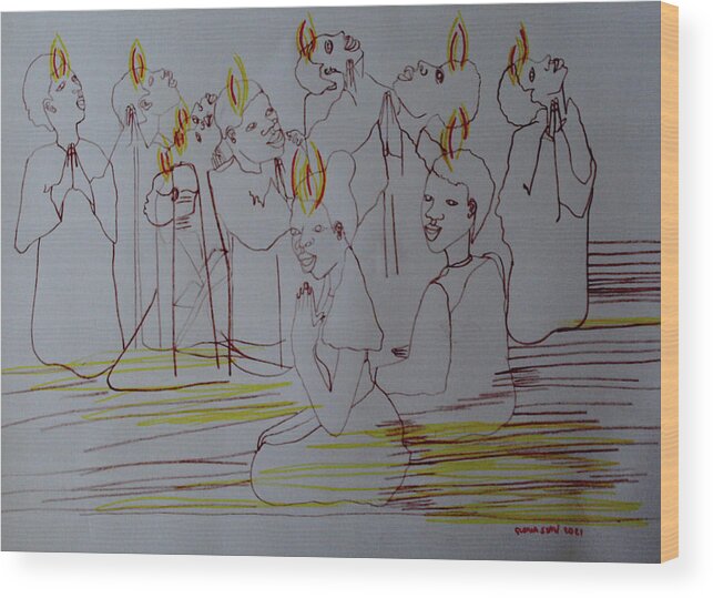 Jesus Wood Print featuring the mixed media Pentecost #3 by Gloria Ssali