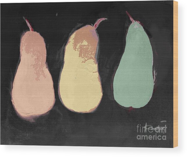 Pears Wood Print featuring the mixed media 3 Season Pears - abstract painting by Vesna Antic by Vesna Antic