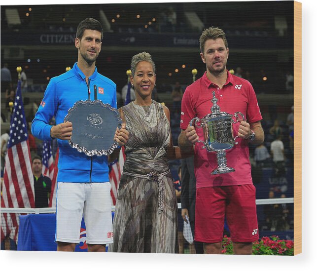 Novak Djokovic Wood Print featuring the photograph 2016 US Open - Day 14 by Chris Trotman