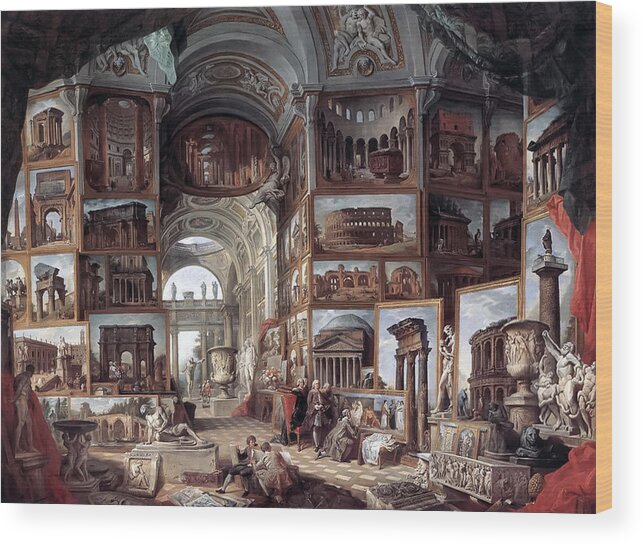 Ancient Wood Print featuring the painting Ancient Rome by Giovanni Paolo Panini by Mango Art