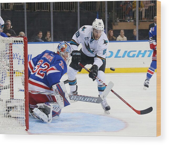 People Wood Print featuring the photograph San Jose Sharks v New York Rangers #7 by Bruce Bennett
