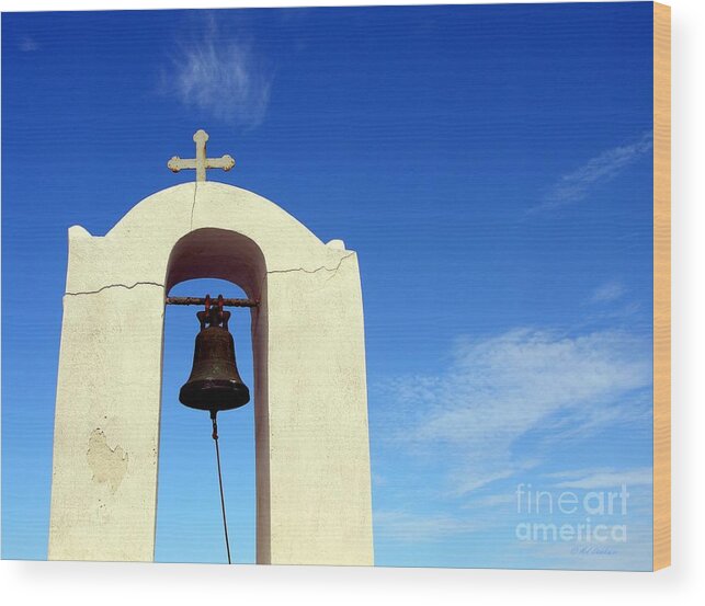 Santorini Wood Print featuring the photograph A Church Bell In The Sky 1 by Mel Steinhauer