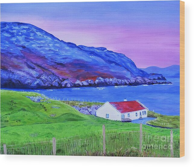 Donegal Ireland Wood Print featuring the painting A Cottage in Marmore Gap, Dongel, Ireland by Lisa Rose Musselwhite