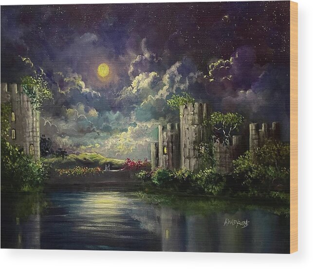 Moonlight Wood Print featuring the painting A Proposal. Moonlit Night. by Rand Burns