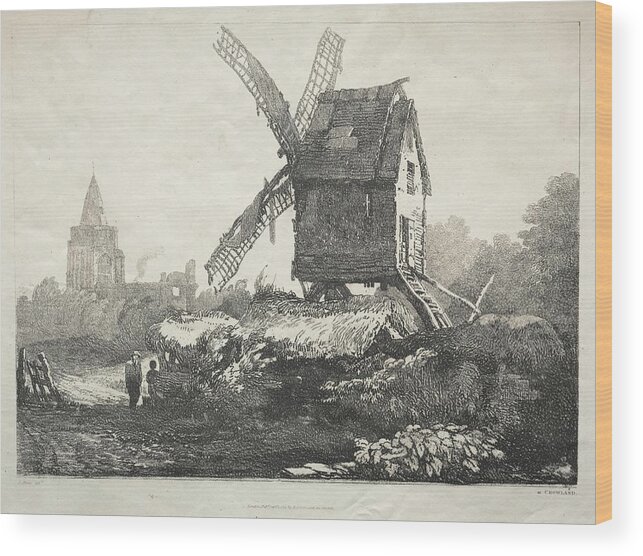 A Series Of Ancient Buildings And Rural Cottages In The North Of England At Crowland Windmill 1821 Samuel Prout British 1783 To 1852 Wood Print featuring the painting A Series of Ancient Buildings and Rural Cottages in the North of England At Crowland Windmill 1821 S by MotionAge Designs