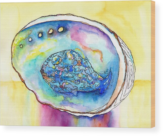 Shell Wood Print featuring the painting Abalone Shell Reflections by Carlin Blahnik CarlinArtWatercolor
