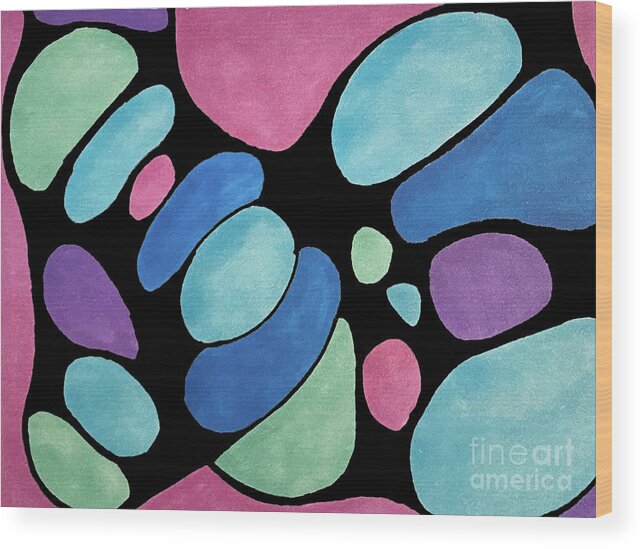 Abstract Wood Print featuring the digital art Abstract Pebbles by Lisa Neuman