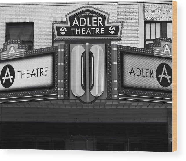 Hotel Mississippi Wood Print featuring the photograph Adler Theatre Marquee BW by Christi Kraft