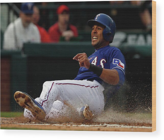 Second Inning Wood Print featuring the photograph Alex Rios and Michael Mckenry by Tom Pennington