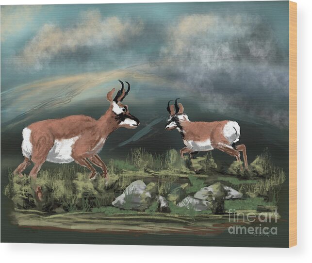 Pronghorn Antelope Wood Print featuring the digital art Antelope by Doug Gist
