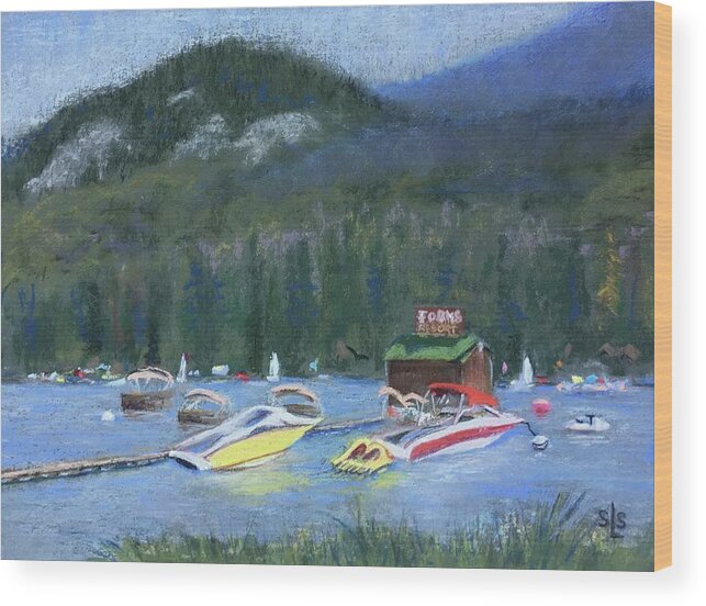Bass Lake Wood Print featuring the pastel At The Forks by Sandra Lee Scott