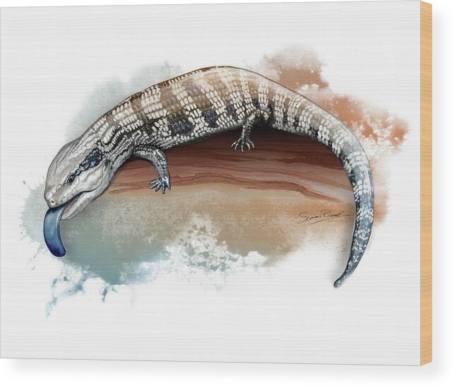 Art Wood Print featuring the painting Australian Blue Tongue Lizard by Simon Read
