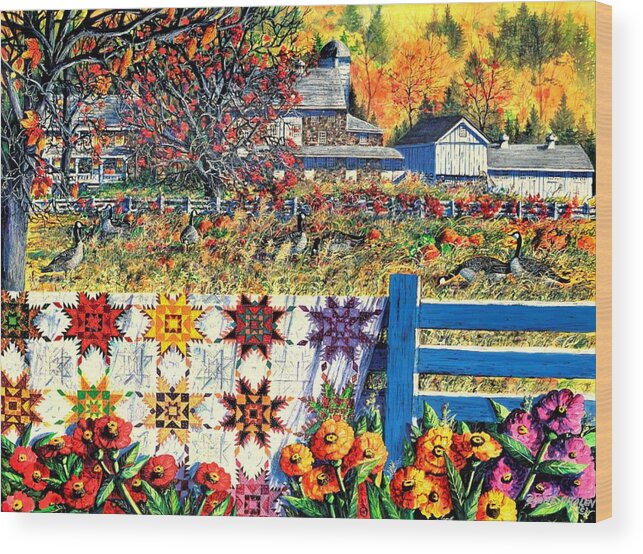 Autumn Wood Print featuring the painting Autumn Farm by Diane Phalen