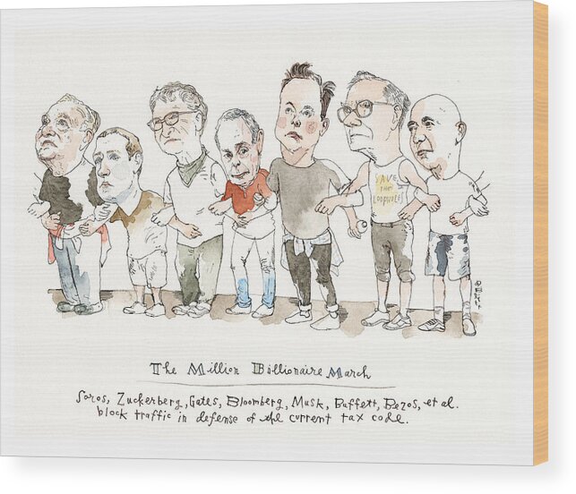 Billionaires Vs The Wealth Tax Wood Print featuring the painting Billionaires vs The Wealth Tax by Barry Blitt