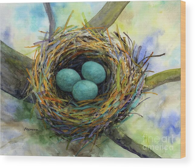Eggs Wood Print featuring the painting Bird Nest 2 by Hailey E Herrera