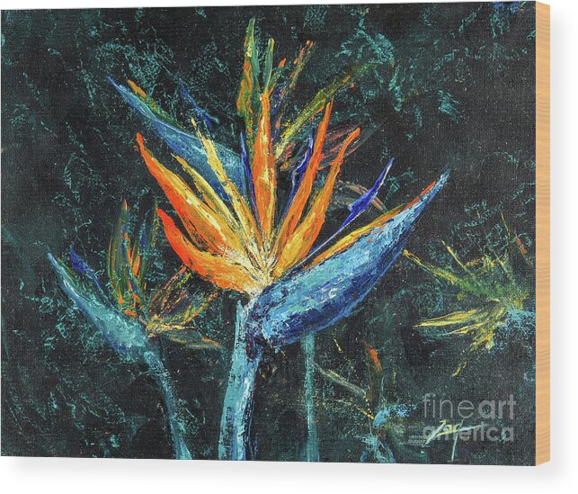 Bird Of Paradise Wood Print featuring the painting Bird of Paradise by Zan Savage