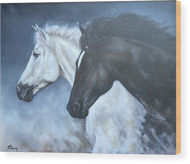 Horses Wood Print featuring the painting Black and White by Charles Berry