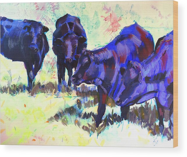 Black Cattle Wood Print featuring the painting Black cattle painting by Mike Jory