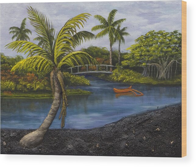 Landscape Wood Print featuring the painting Black Sand Beach by Darice Machel McGuire