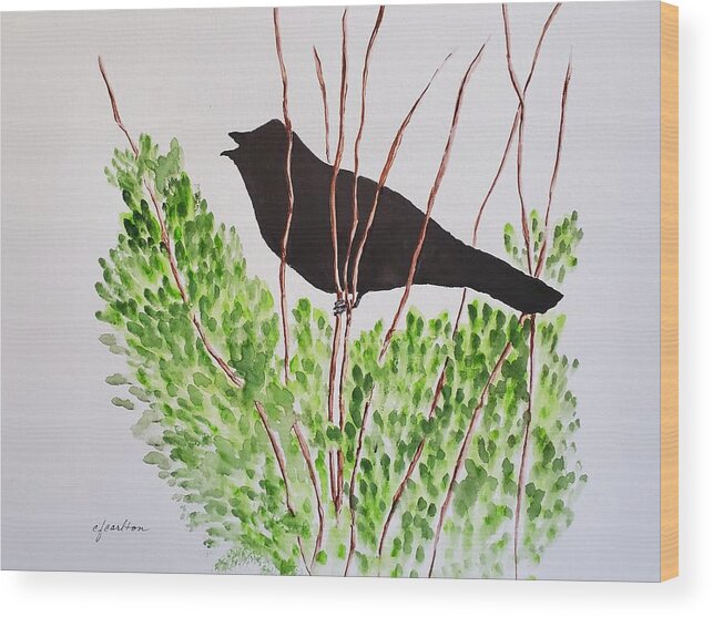 Blackbird Wood Print featuring the painting Blackbird Singing by Claudette Carlton