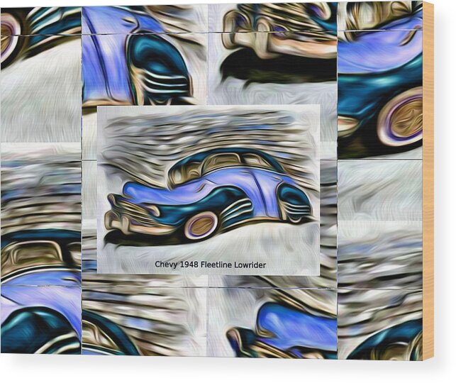 Chevy Wood Print featuring the digital art Blue Car Abstract Collage Art Poster by Ronald Mills