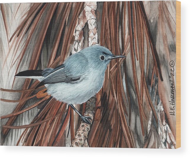 Gnatcatcher Wood Print featuring the painting Blue-Grey Gnatcatcher by Heather E Harman