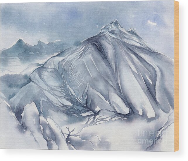 Mountain Landscape Wood Print featuring the painting Blue mountain landscape, Sierra de Bernia by Adriana Mueller