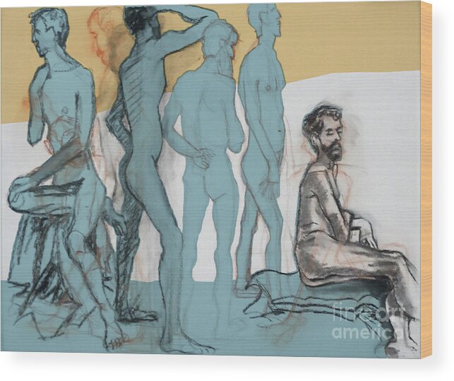 Male Nude Wood Print featuring the mixed media Blue Nude by PJ Kirk