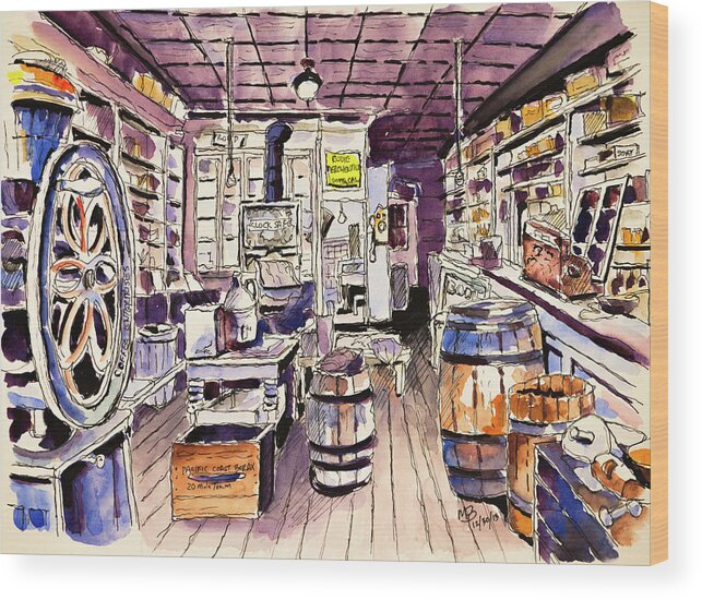 Bodie Wood Print featuring the drawing Bodie General Store by Mike Bergen