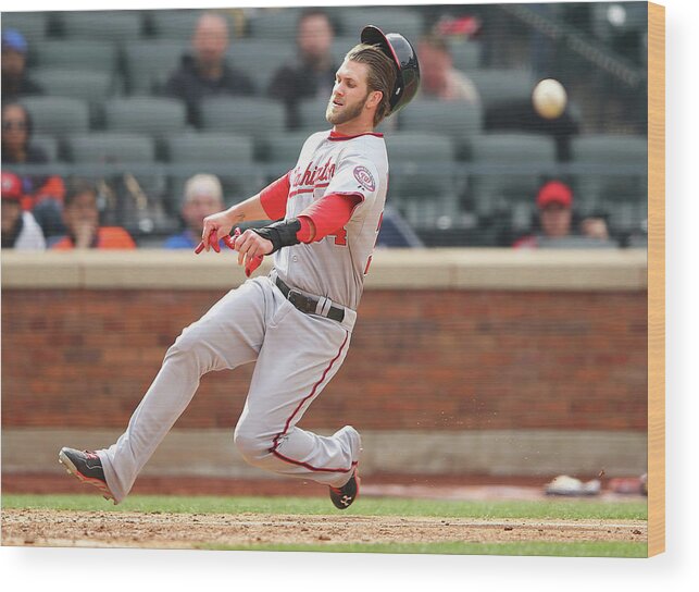 American League Baseball Wood Print featuring the photograph Bryce Harper by Al Bello