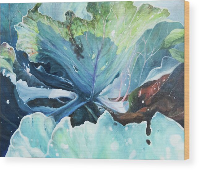 Cabbage Leaves Wood Print featuring the painting Cabbage Story 1 by Carol Klingel