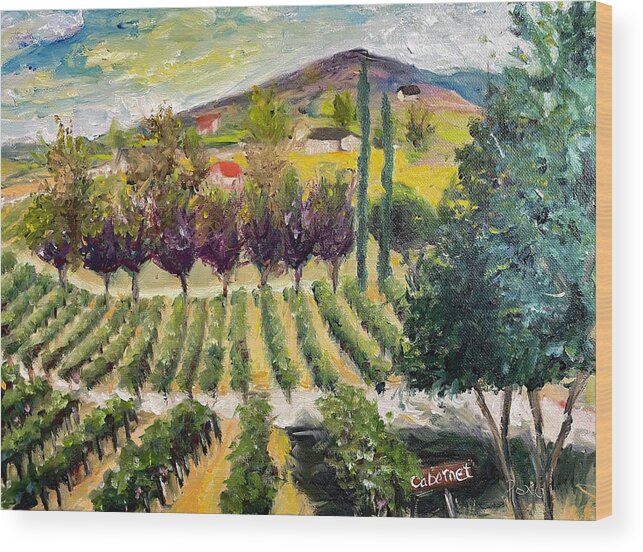 Oak Mountain Wood Print featuring the painting Cabernet Lot at Oak Mountain Winery by Roxy Rich