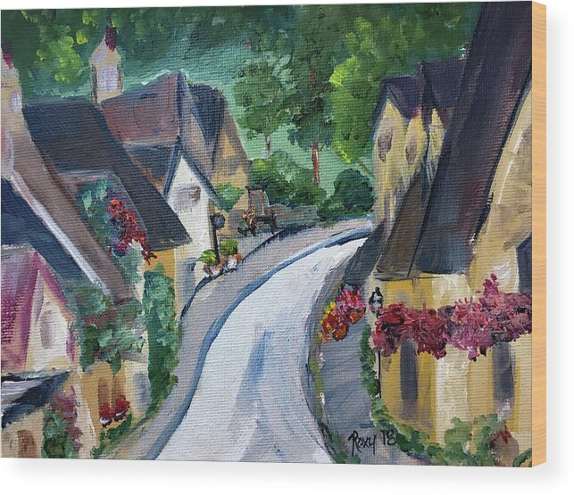 Castle Combe Wood Print featuring the painting Castle Combe view from Town Square by Roxy Rich