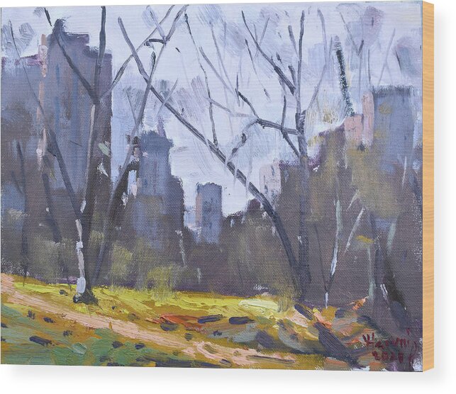 Manhattan Wood Print featuring the painting Central Park Manhattan by Ylli Haruni