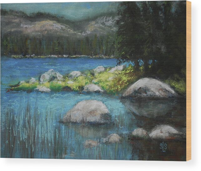 Lake Wood Print featuring the pastel Chilling out at Chilicoot by Sandra Lee Scott