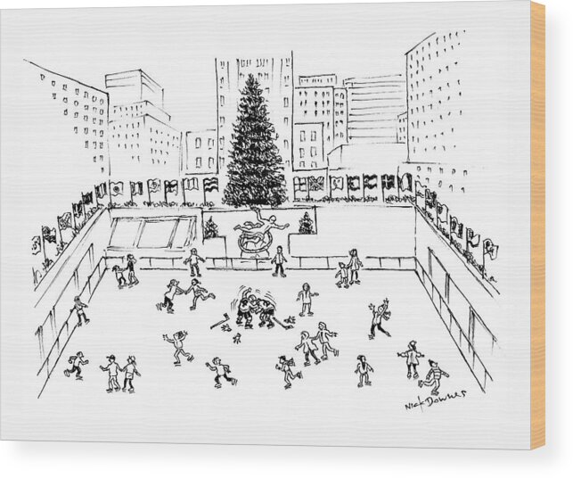 Captionless Wood Print featuring the drawing Christmas At The Ice Rink by Nick Downes