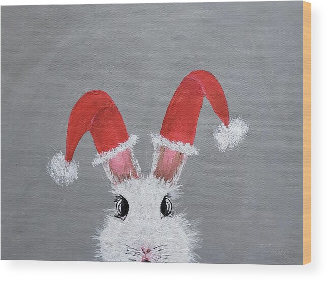 Christmas Rabbit Wood Print featuring the painting Christmas Bunny by Russell Collins