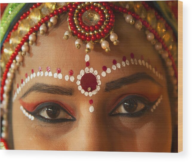 Eyelash Wood Print featuring the photograph Close up of lovely Hindu lady. by Grant Faint