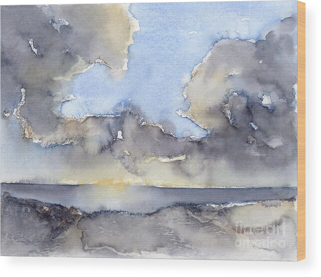 Watercolor Wood Print featuring the painting Clouds over the sea 3 by Adriana Mueller