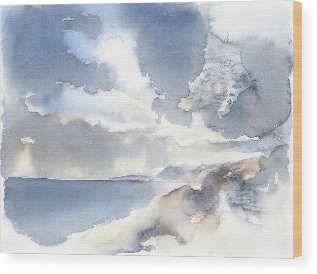 Seascape Wood Print featuring the painting Cloudy sky and the Mediterranean Sea by Adriana Mueller
