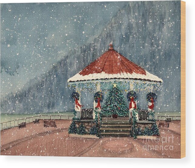 Gazebo Wood Print featuring the painting Cold Spring Gazebo Christmas by Janine Riley