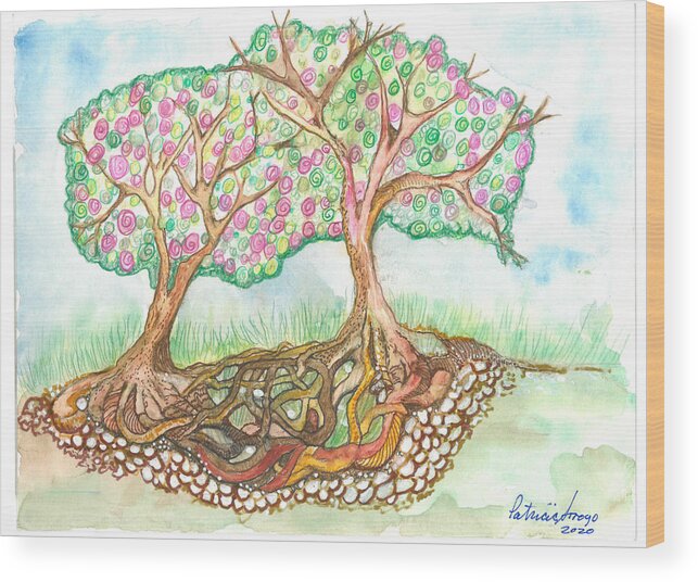 Roots Wood Print featuring the painting Connection by Patricia Arroyo