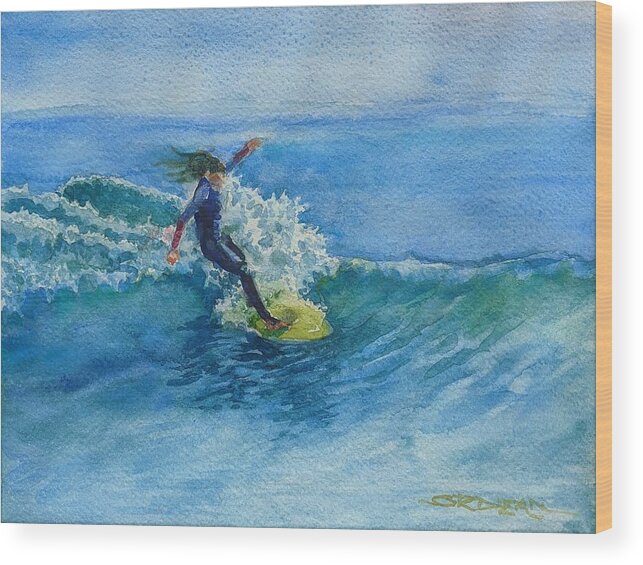 Surfing Wood Print featuring the painting Cutting back at Doheny by Jackson Ordean